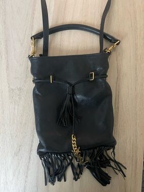 Vintage YSL Black Leather Tassel Crossbody Bag